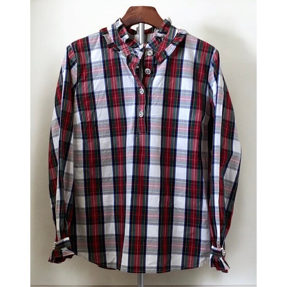St Johns Bay long sleeve button down ivory tartan plaid women’s L